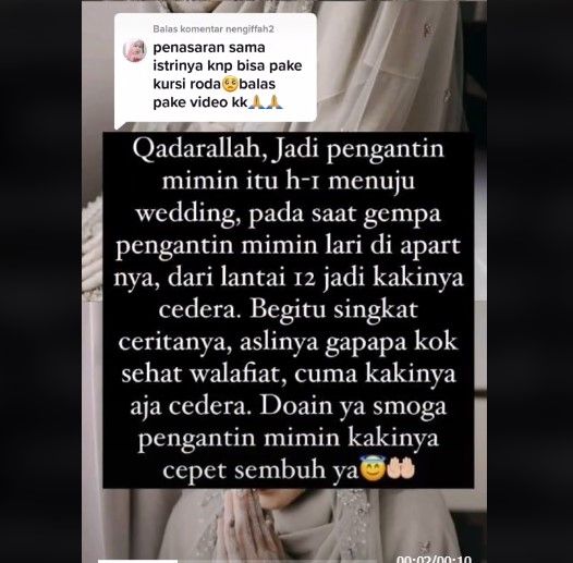 Pengantin pakai kursi roda (tiktok.com/@jayawisyenmc)