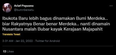 Anak Buah Prabowo Tak Setuju Nusantara Jadi Nama IKN. (bumnbersatu)