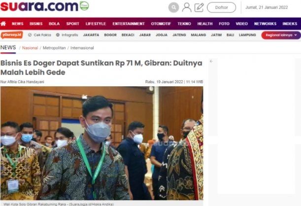 CEK FAKTA Bisnis Gibran Rakabuming Raka Dapat Suntikan Dana Rp 17 Miliar. (Turnbackhoax.id)