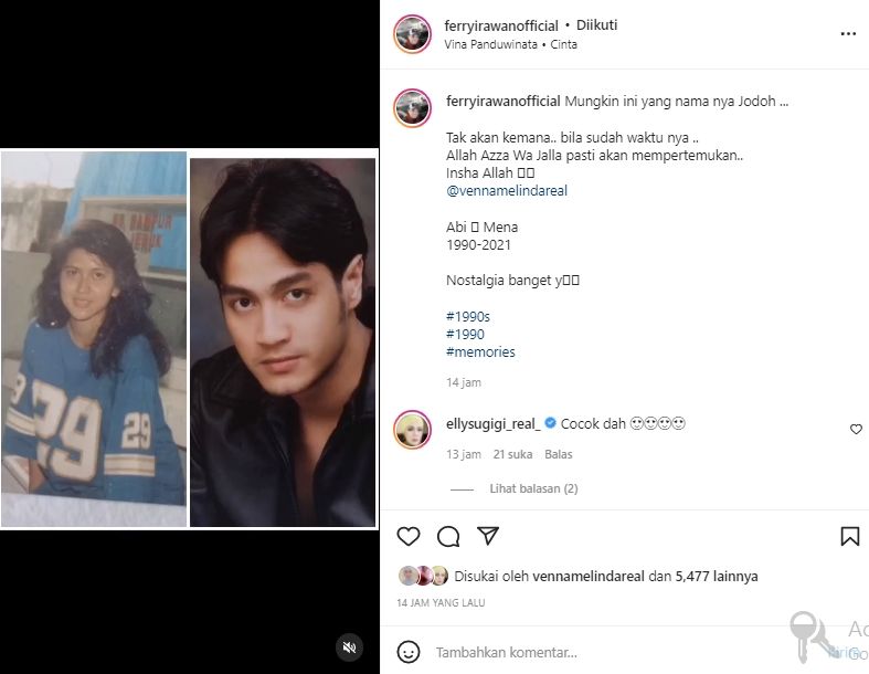 Masa muda Venna Melinda dan Ferry Irawan (instagram.com)