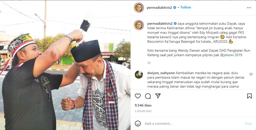 Unggahan Abu Janda. [Instagram @permadiaktivis2]