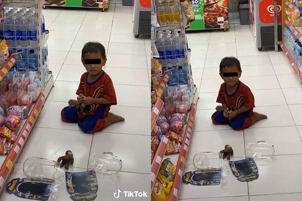 Viral Bocil Duduk Santai Unboxing Mainan di Minimarket (TikTok)