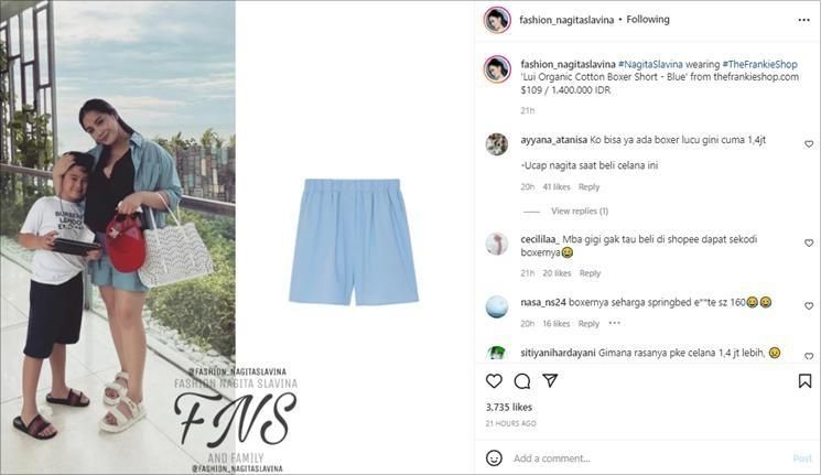 Harga celana gemas Nagita Slavina saat liburan di Bali.[Instagram/@fashion_nagitaslavina}