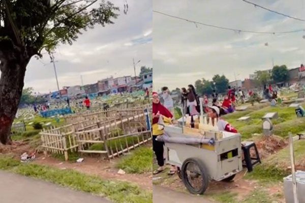 Viral Kuburan Jadi Pasar sampai Ada Odong-odong. (TikTok)