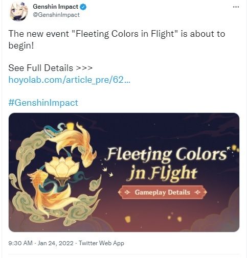 Detail Event Fleeting Colors in Flight Genshin Impact Februari 2022, Tanggal event Fleeting Colors in Flight. [Sportskeeda]