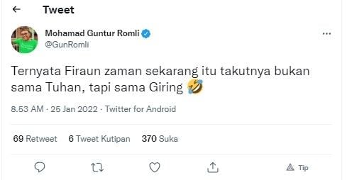 Cuitan Guntur Romli (twitter.com/GunRomli)