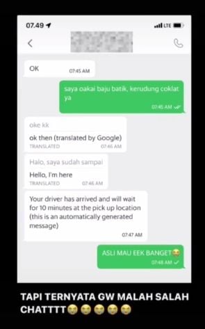 Salah kirim chat ingin buang air besar ke sopir ojol buat malu bukan main. (TikTok/ashaguw_)