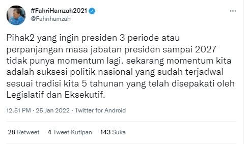 Fahri Hamzah (twitter.com/Fahrihamzah)