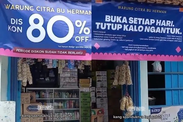 Viral Spanduk Warung Kelontong Beri Diskon 80 Persen, Pas Diperbesar Tulisannya Bikin Publik Tepuk Jidat (TikTok)