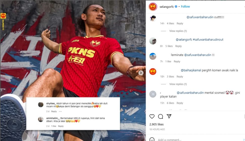 Akun Instagram Selangor FC ikut diserang imbas sindiran Safuwan Baharudin ke Asnawi. (Instagram/selangorfc)