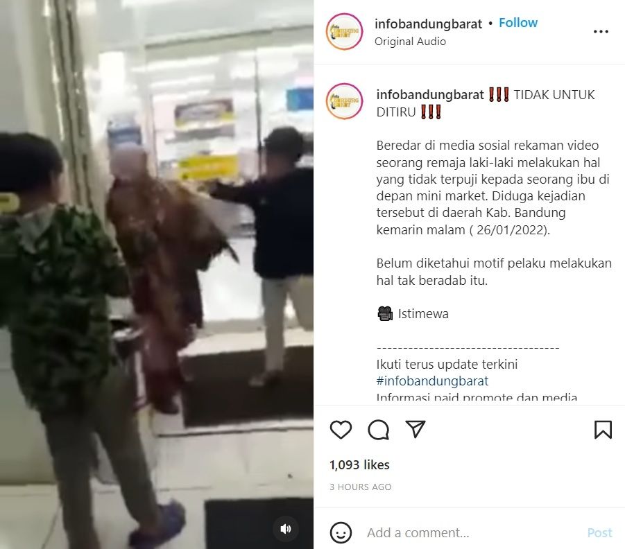 Viral Ibu-ibu Dipukul dan Ditendang Dua Remaja di Minimarket (Instagram/@infobandungbarat)