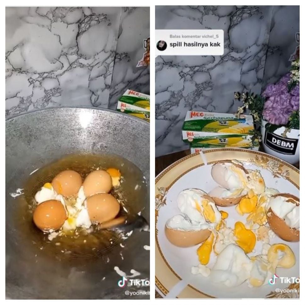 Goreng telur dengan cangkang (TikTok @yoonikim1)