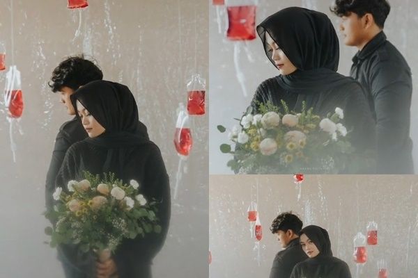 Sejoli Foto Prewedding Pakai Properti Kantong Infus (TikTok)