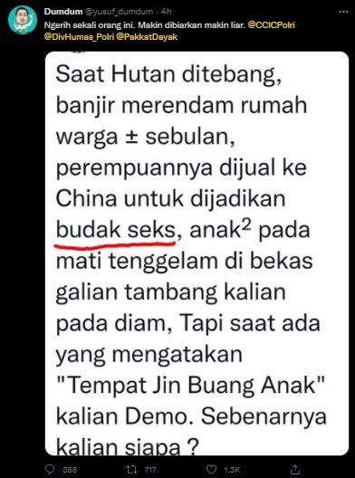 Yusuf Muhammad Semprot Nicho Silalahi Soal Perempuan Kalimantan. (Twitter/@yusuf_dumdum)