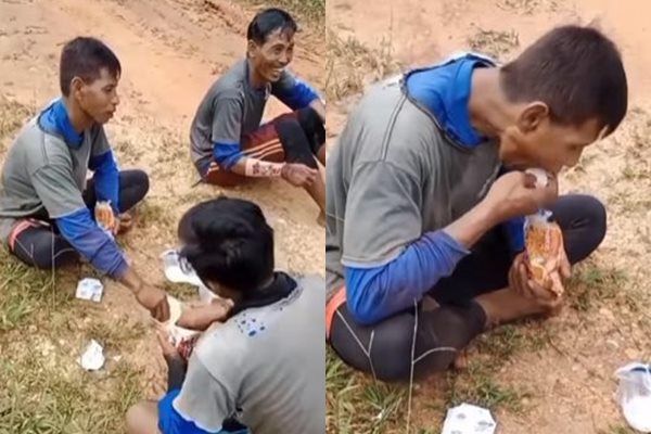 Viral Kuli Bangunan Makan Nasi Pakai Lauk Mie Instan Mentah. (Instagram/@kisahsemangat)