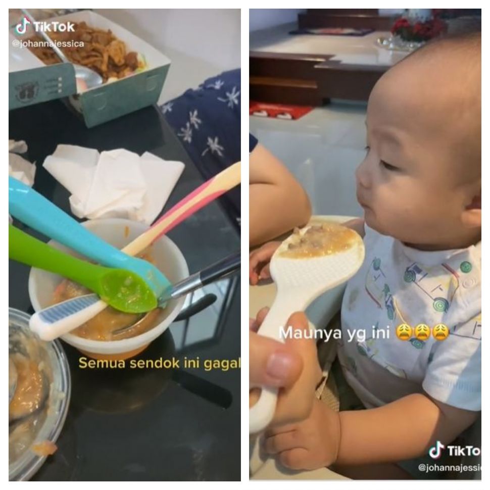 Anak makan pakai centong (TikTok @johannajessica)