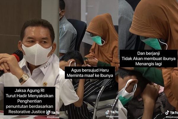 Detik-detik Mengharukan Jaksa Agung Beri Restorative Justice ke Agus. (TikTok/@kejaksaan.ri)