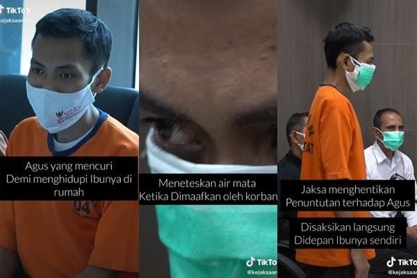 Detik-detik Mengharukan Jaksa Agung Beri Restorative Justice ke Agus. (TikTok/@kejaksaan.ri)