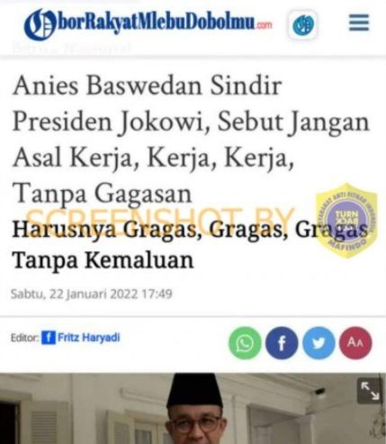 CEK FAKTA Anies Sindir Jokowi Jangan Asal Kerja Tapi Juga Harus Gragas. (Turnbackhoax.id)