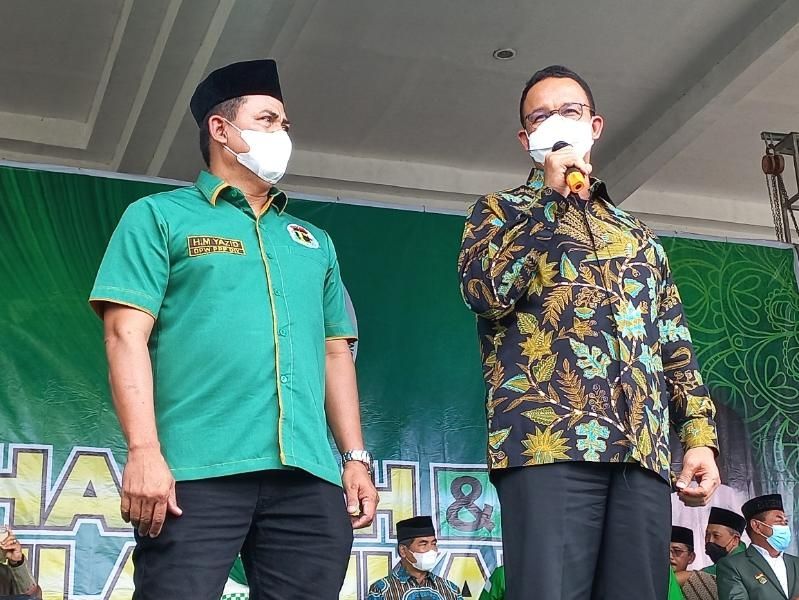 Anies Baswedan memberi sambutan kepada ratusan simpatisan PPP di JEC. - (SuaraJogja.id/Rahmat Jiwandono)