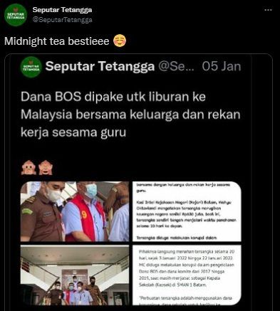 Viral Sender Cerita Ada Kadis Korupsi Buat Bayar Pinjol. (Twitter/@SeputarTetangga)