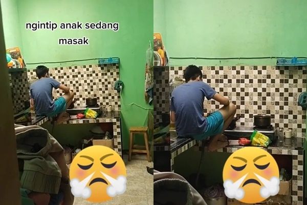 Ibu Mengintip Anak Bujang Lagi Masak, Gayanya Malah Bikin Warganet Heran: Berasa Naik Panggung (TikTok)