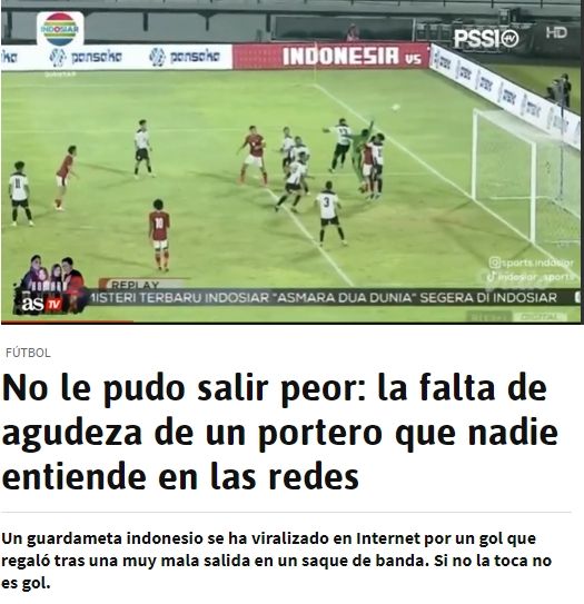Blunder media spanyol yang menyebut kiper timnas melakukan gol bunuh diri. (Tangkap layar Diario AS)