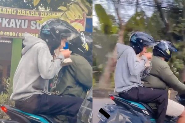 Viral Aksi Cowok Saat Bonceng Motor Bikin Salfok. (TikTok)