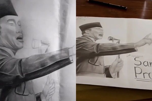 Murid Ini Gambar Presiden Soekarno untuk Tugas Sejarah, Hasilnya Banjir Pujian Publik (TikTok)