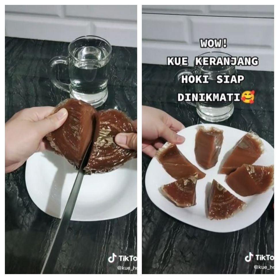 Cara memotong kue keranjang (TikTok @kue_hoki)