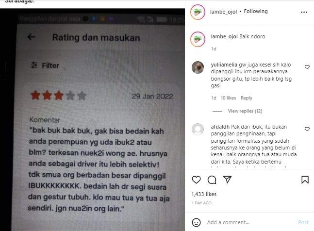 Viral Cewek Ngamuk Beri Driver Ojol Bintang Tiga. (Instagram/@lambe_ojol)