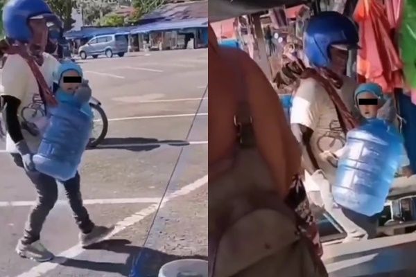 Viral Ayah Keliling Antar Galon Sambil Gendong Anak, Warganet Terenyuh (TikTok)