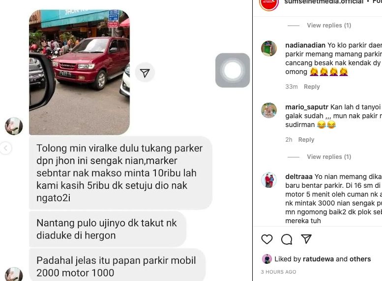 Unggahan keluhan parkir di Palembang [instagram]