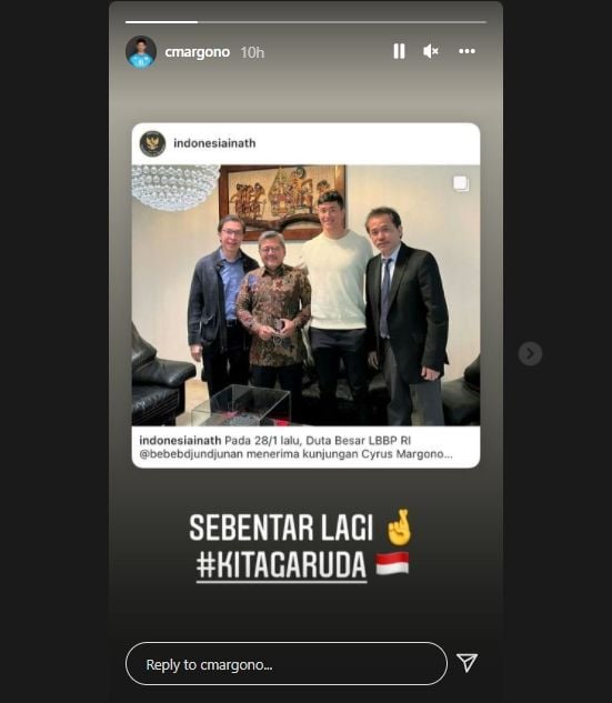 Kode keras Cyrus Margono yang ingin gabung timnas Indonesia. (Instagram/cmargono)