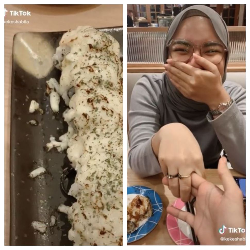 Melamar dengan cincin di piring sushi (TikTok @kekeshabila)