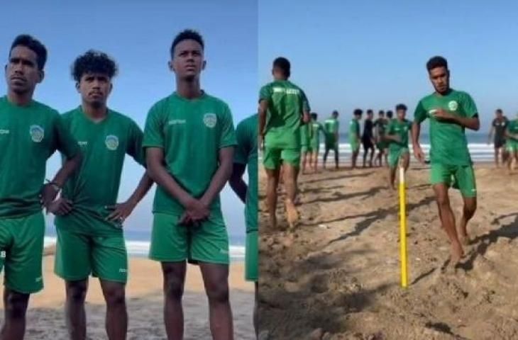 Timor Leste latihan di pantai jelang Piala AFF U-23. (TikTok/@almeriolopes8)