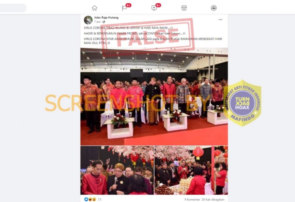 CEK FAKTA: Viral Foto Presiden Jokowi Rayakan Imlek Tanpa Prokes, Benarkah? (Turnbackhoax.id)