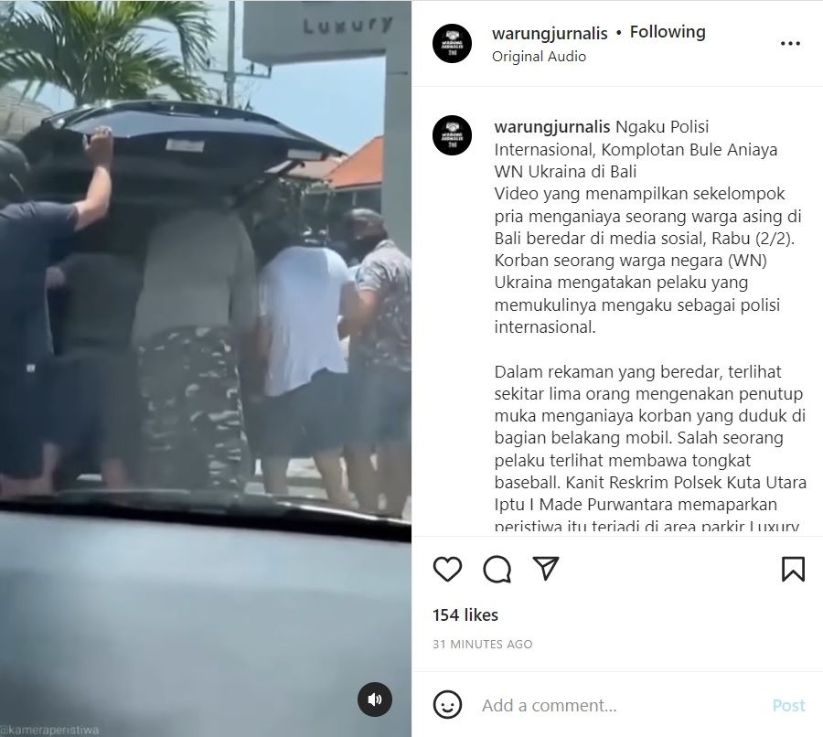 Viral Komplotan Pria Bule Aniaya WN Ukraina di Bali, Ngaku Polisi Internasional (Instagram/@warungjurnalis)