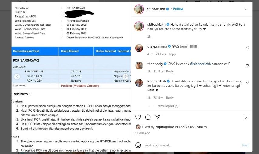 Unggahan Siti Badriah [Instagram]