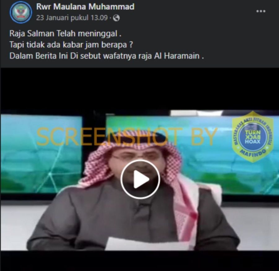 CEK FAKTA: Beredar Kabar Raja Salman Meninggal Dunia, Benarkah? (Turnbackhoax.id)