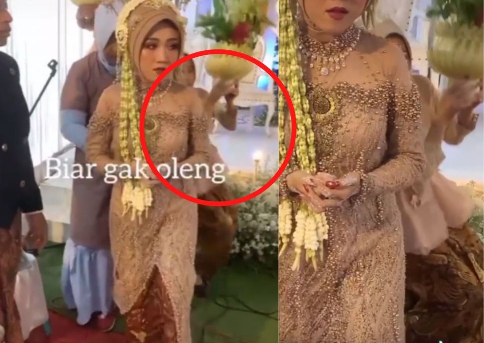 Seorang gadis yang bertugas sebagai pengiring pengantin tiba-tiba oleng saat upacara sakral pernikahan. (TikTok/zxycft)