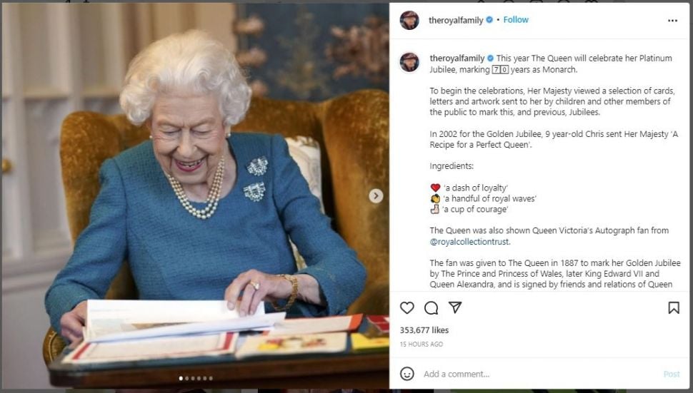 Ratu Elizabeth Rayakan 70 Tahun Bertakhta (instagram.com/theroyalfamily)