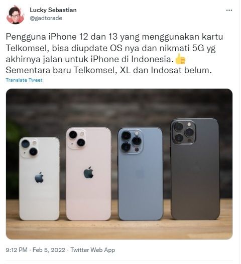 Cuitan iPhone kini bisa di jaringan 5G. [Twitter]