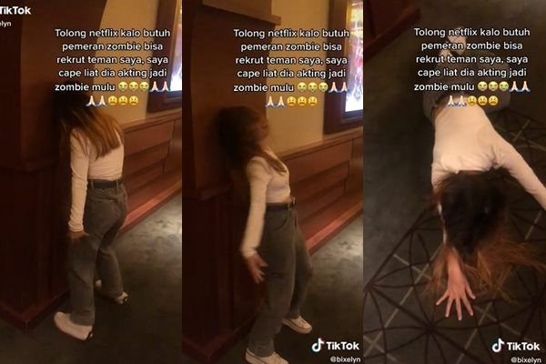 Viral Cewek Hobi Berlagak Jadi Zombie Bikin Teman Minta Tolong ke Netflix. (TikTok)