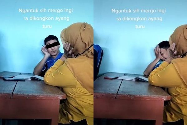 Viral Siswa SMK Tidur di Kelas Gegara Ayang Berakhir Salting. (TikTok)