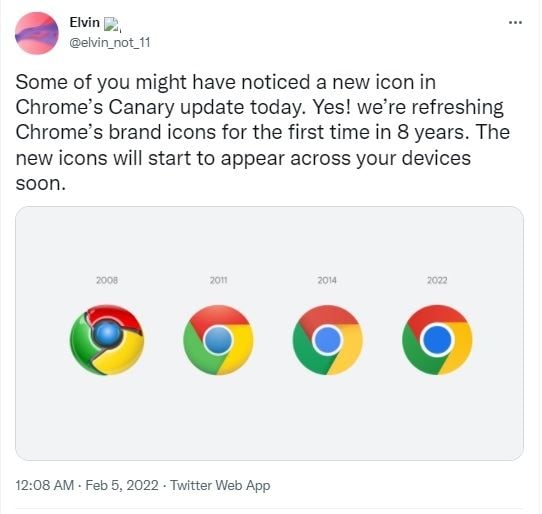 Logo Chrome berubah. [Twitter]