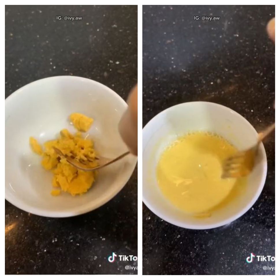 Kuning telur rebus dicairkan (TikTok @ivyaw)