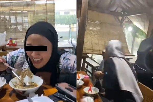 Diserang Hujan Badai di Warung, Cewek Ini Tetap Santai Lanjut Makan Bakso (TikTok)