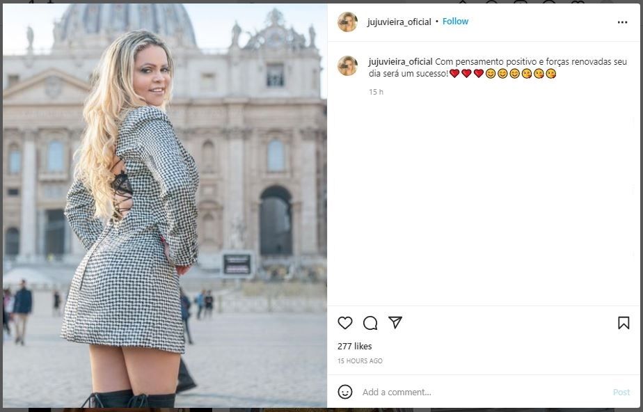Curhat Influencer Diusir dari Vatikan karena Outfit Kurang Pantas (instagram.com/jujuvieira_oficial)