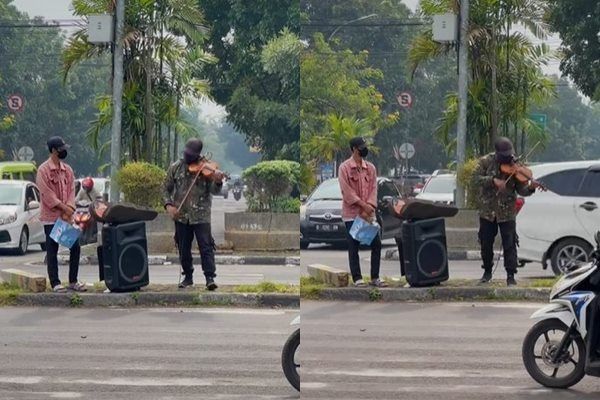 Viral Pengamen Bawakan Lagu Naruto Pakai Violin di Perempatan. (TikTok)